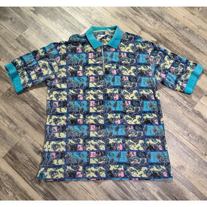 Vtg Staff By Wilson Polo Shirt Paisley Bright 90s Size Large Cotton Golf